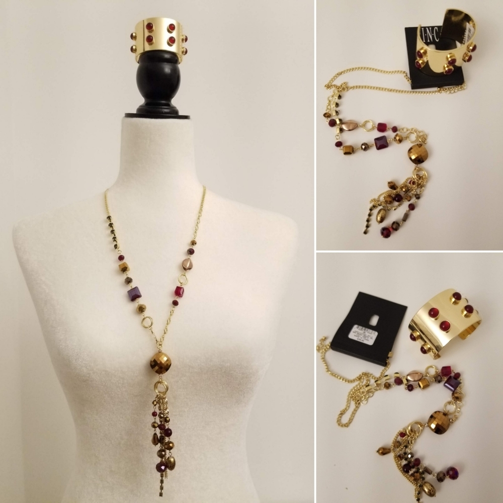 I.N.C [2-PC Jewelry Bundle] Goldtone/Red Stone